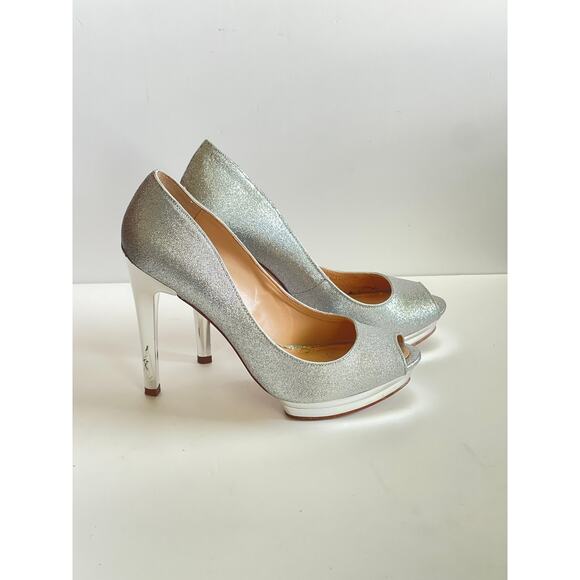 BCBGMAXAZRIA Womens Silver Glitter Party heels US 7.5 - Picture 2 of 10